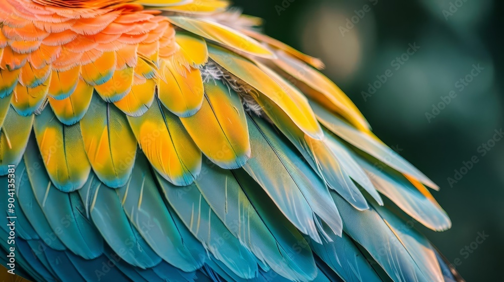 Macro shot of a bird's vibrant feathers showcasing intricate patterns, bird feathers, color and texture Macro shot of a bird's vibrant feathers showcasing intricate patterns, bird feathers, color and texture