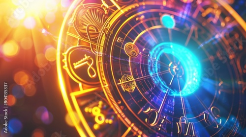 Concept of astrology and horoscope, person inside a zodiac sign wheel, Astrological zodiac signs inside of horoscope circle, Astrology, knowledge of stars in the sky, power of the universe concept.