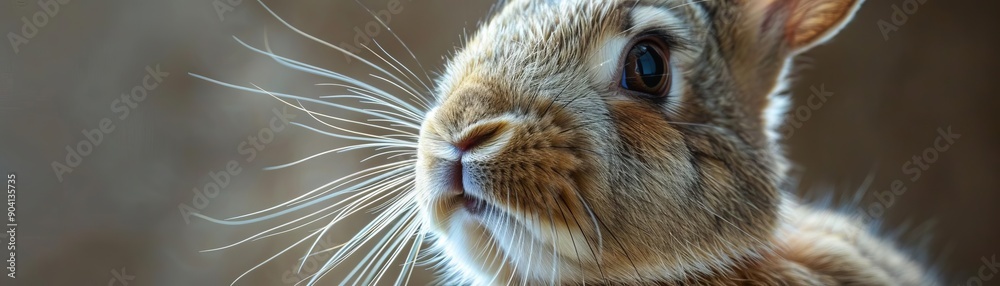 Close-up of a rabbit's twitching whiskers and soft fur, rabbit whiskers, animal close-up Close-up of a rabbit's twitching whiskers and soft fur, rabbit whiskers, animal close-up