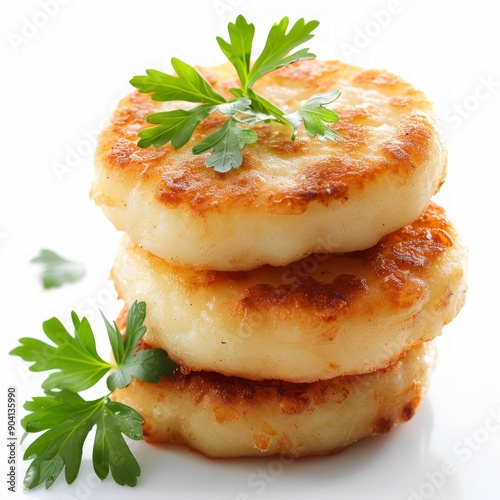 Medium shot of Irish Boxty, isolated on a white background, bright and vivid tonality  photo