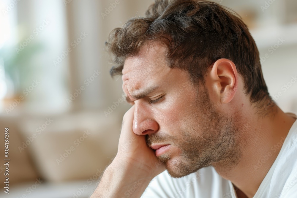 Worried Man in Profile View Struggling with Mental Health and Anxiety Worried Man in Profile View Struggling with Mental Health and Anxiety