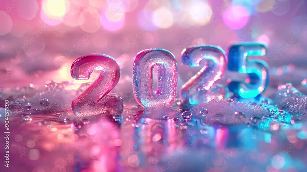 The number 2025 on an abstract pastel shining glittering background. The number 2025 on an abstract pastel shining glittering background.