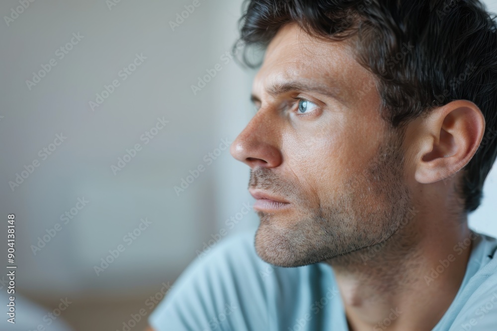 Contemplative man battling inner demons, struggling with mental health and depression - profile view. Contemplative man battling inner demons, struggling with mental health and depression - profile view.