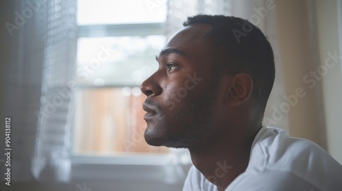 Contemplative Man in Profile View Suffering from Depression and Mental Health Issues