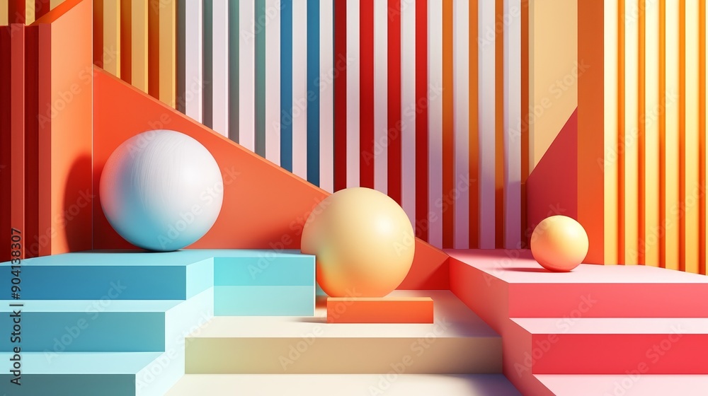 Abstract colorful geometric background with spheres and steps. Perfect for product display or modern design. Abstract colorful geometric background with spheres and steps. Perfect for product display or modern design.