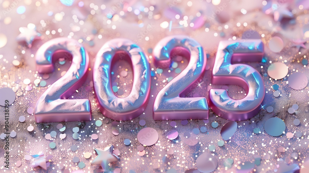 The number 2025 on an abstract pastel shining glittering background. The number 2025 on an abstract pastel shining glittering background.