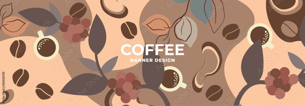 Vector set of drawings template banner poster flyer coffee design, drawing in coffee tones coffee beans design elements
