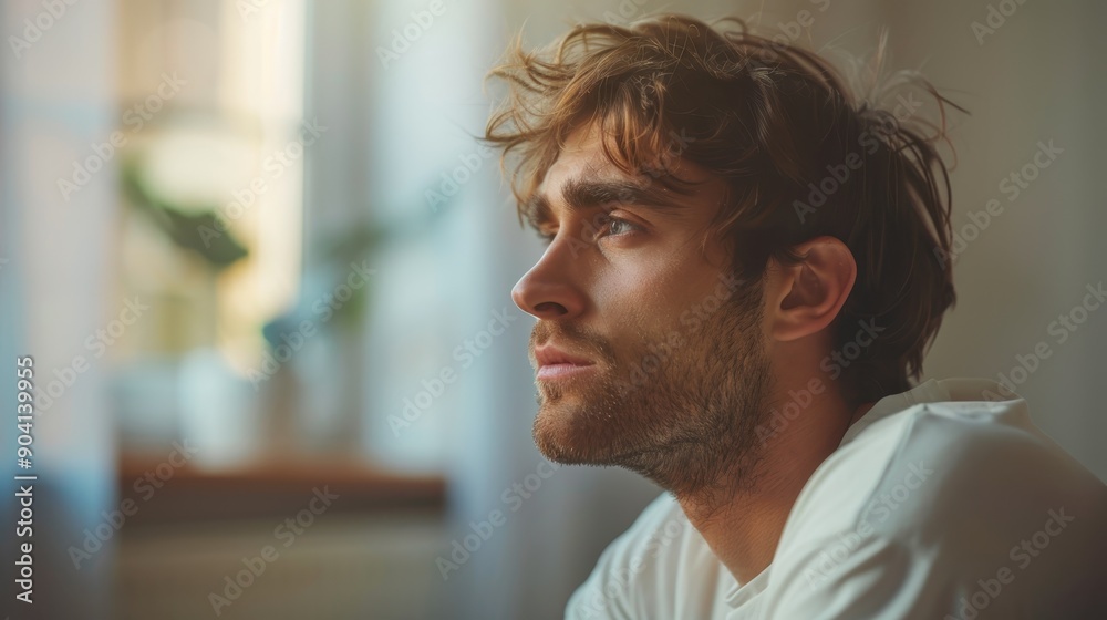 Portrait of a Depressed Man - Profile View of a Sad Individual Struggling with Mental Health Issues Portrait of a Depressed Man - Profile View of a Sad Individual Struggling with Mental Health Issues