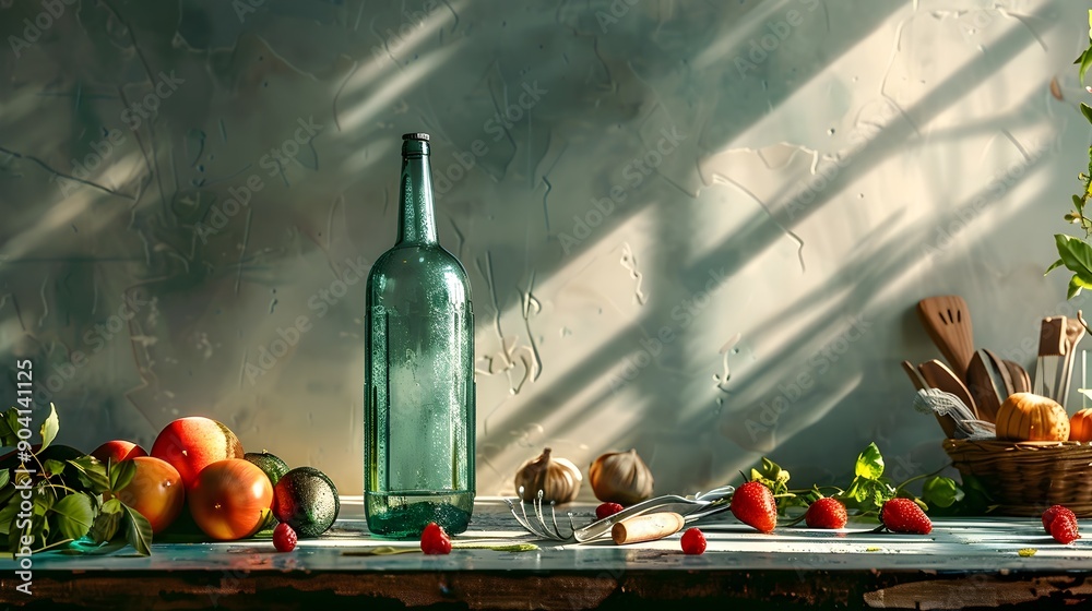 Fototapeta premium Rustic Still Life with Fresh Vegetables and Herbs on Wooden Table