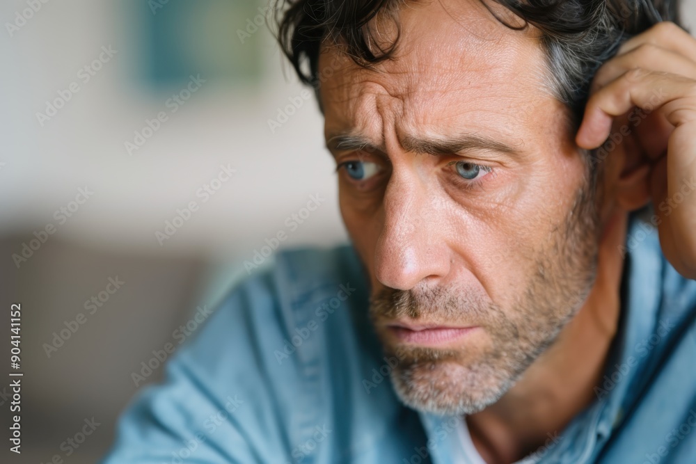 Portrait of a Concerned Man Expressing Anxiety and Mental Health Issues in Profile View Portrait of a Concerned Man Expressing Anxiety and Mental Health Issues in Profile View