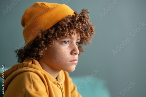 Lonely Child Sitting Alone in Profile View, Expressing Sadness - Concept of Mental Health and Social Isolation