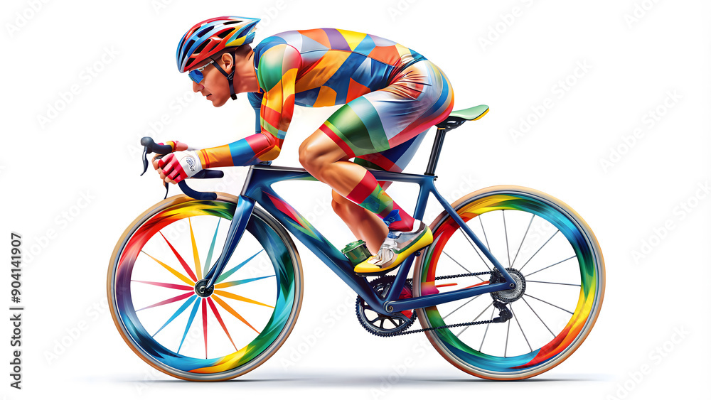 Fototapeta premium Colorful Cyclist on Vibrant Road Bike