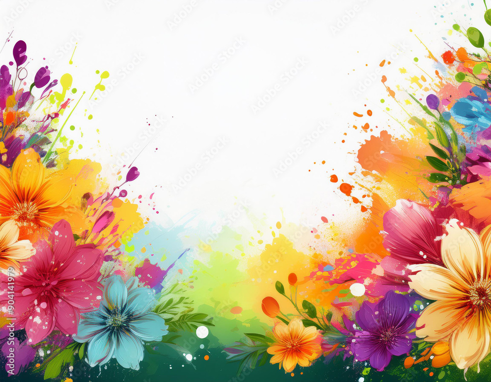 Obraz premium Bright Summer Floral Art Illustration Flowers Background with Copy Space for Advertising Text