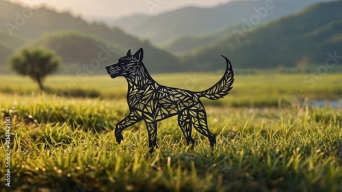 full body of Harrier dog on blurred countryside background, copy space. photo