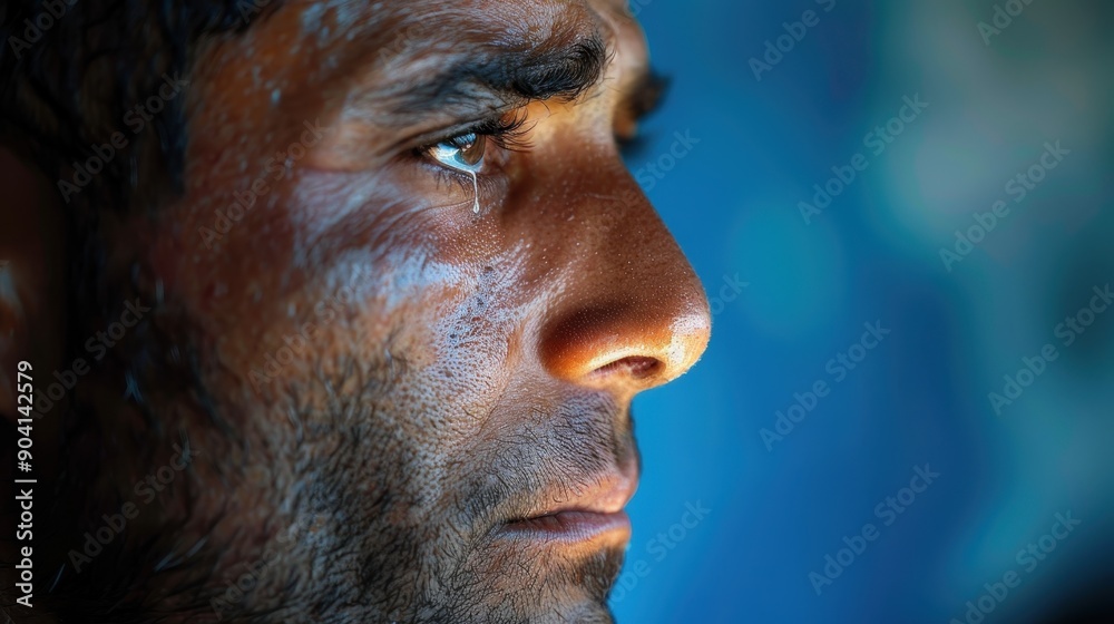Portrait of a Man in Emotional Distress with a Tear Rolling Down His Cheek Portrait of a Man in Emotional Distress with a Tear Rolling Down His Cheek
