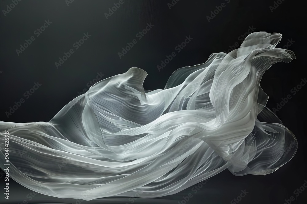 Elegant flowing fabric on a dark background, capturing the essence of lightness and movement in a stunning visual display. Elegant flowing fabric on a dark background, capturing the essence of lightness and movement in a stunning visual display.