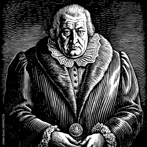 A man in a black coat holding a coin