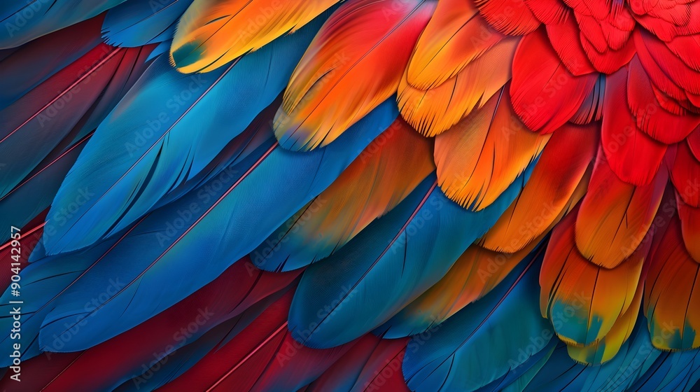 Fototapeta premium Captivating Feather Texture with Vibrant Multicolored Plumage