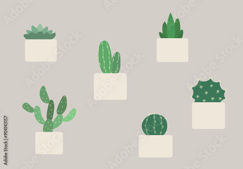 Set of Cactus hand drawn cute vector illustration for design. Isolated.