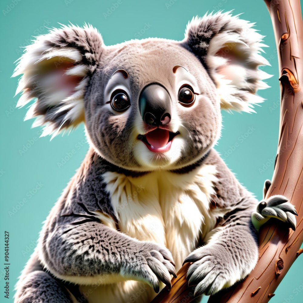 Happy Koala Bear Cub in a Tree.Generative Ai Happy Koala Bear Cub in a Tree.Generative Ai