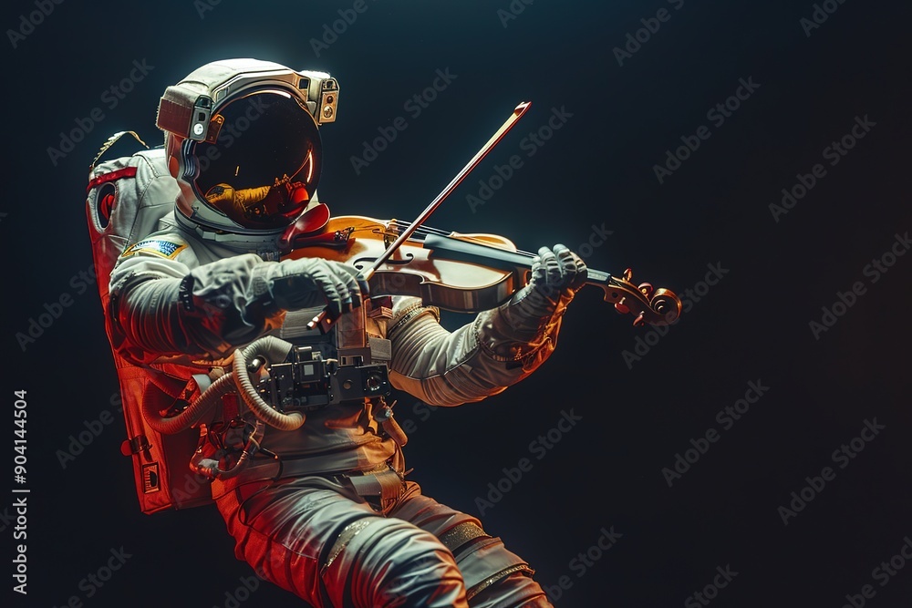 Naklejka premium an astronaut playing a violin