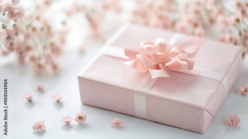 Elegant pink gift box surrounded by delicate flowers, perfect for celebrations and special occasions. Elegant pink gift box surrounded by delicate flowers, perfect for celebrations and special occasions.