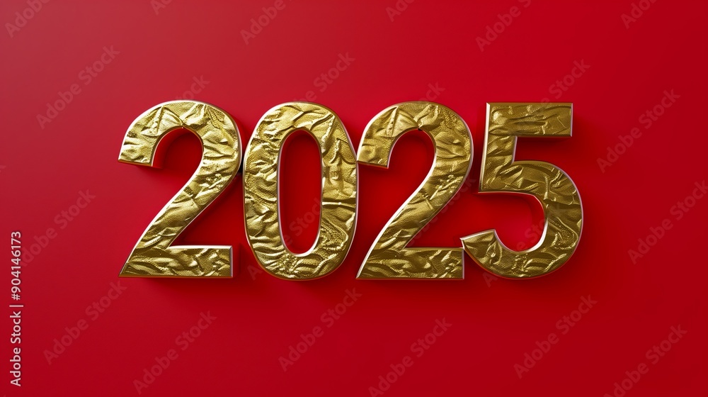 Gold number 2025 on a red background. Gold number 2025 on a red background.