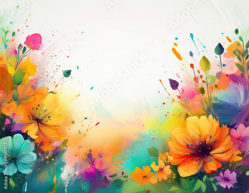 Bright Summer Floral Art Illustration Flowers Background with Copy Space for Advertising Text