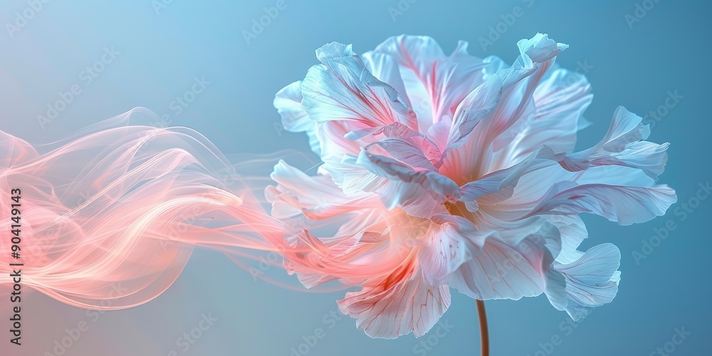 Delicate abstract digital art of a flower with soft, flowing petals against a dark background. Delicate abstract digital art of a flower with soft, flowing petals against a dark background.