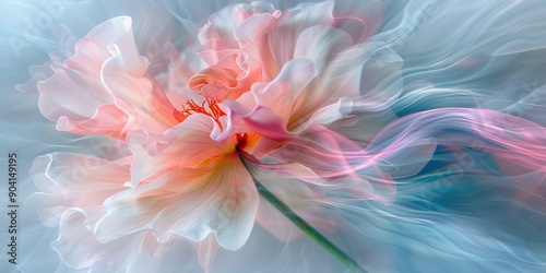 Delicate abstract digital art of a flower with soft, flowing petals against a dark background.