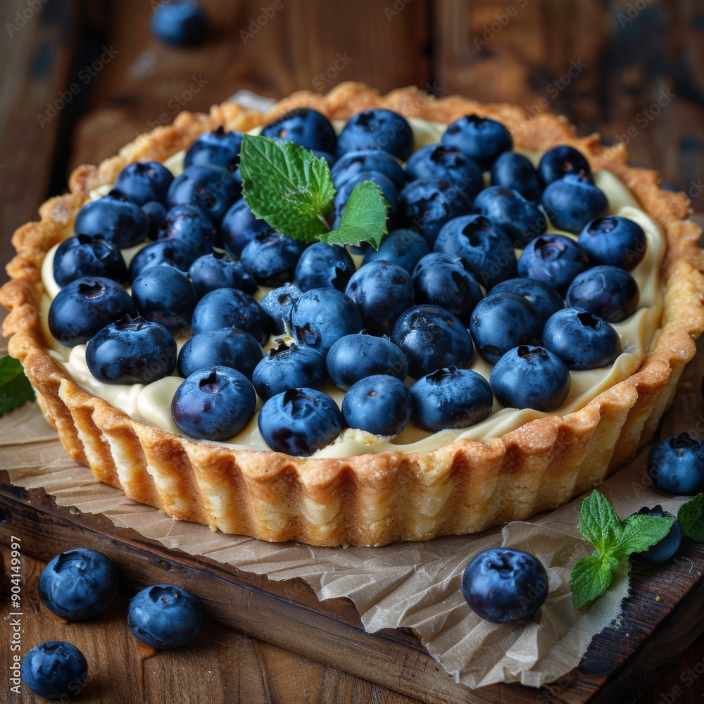 Exquisite Dessert Tarts Brimming with Vibrant Blueberries and Creamy Filling, A Tempting Treat for the Sweet Tooth. Exquisite Dessert Tarts Brimming with Vibrant Blueberries and Creamy Filling, A Tempting Treat for the Sweet Tooth.