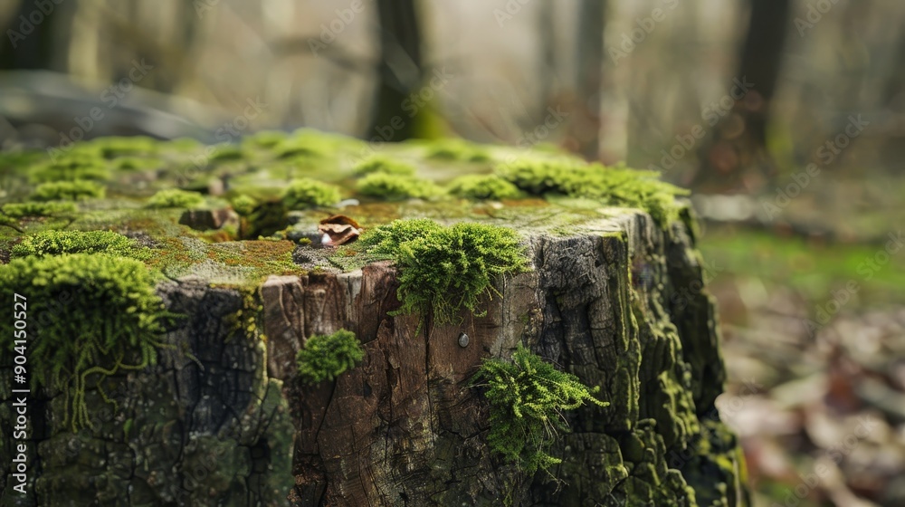 Close-up of a moss-covered tree stump in a forest. The green moss contrasts with the brown wood, creating a natural, organic texture. Close-up of a moss-covered tree stump in a forest. The green moss contrasts with the brown wood, creating a natural, organic texture.