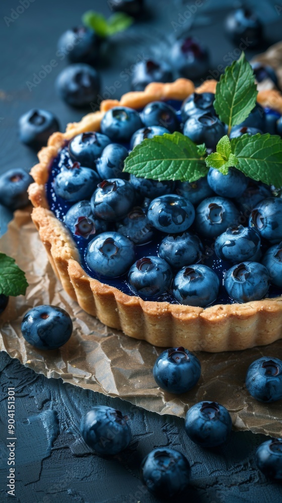 Exquisite Dessert Tarts Brimming with Vibrant Blueberries and Creamy Filling, A Tempting Treat for the Sweet Tooth. Exquisite Dessert Tarts Brimming with Vibrant Blueberries and Creamy Filling, A Tempting Treat for the Sweet Tooth.