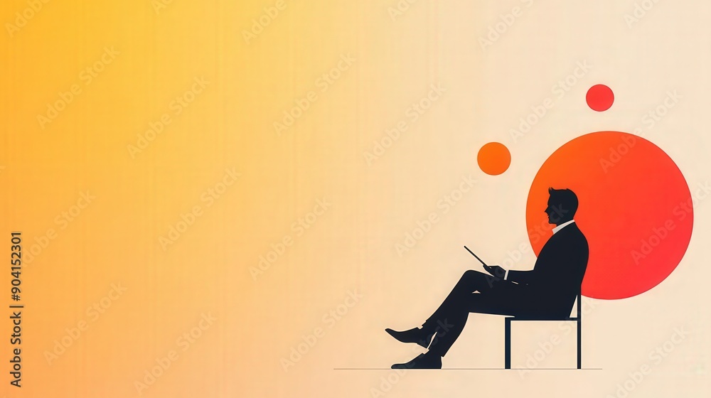 A silhouette of a man sitting thoughtfully in a chair against a vibrant orange background, symbolizing contemplation and relaxation. A silhouette of a man sitting thoughtfully in a chair against a vibrant orange background, symbolizing contemplation and relaxation.