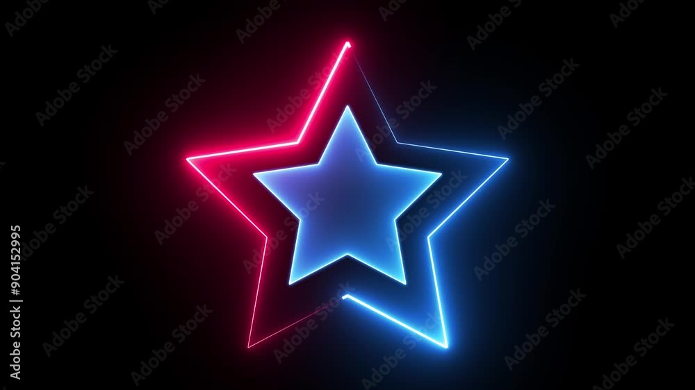 Abstract neon shine glowing color star icon animation on background. Abstract neon shine glowing color star icon animation on background.