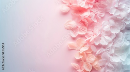 Soft pastel flowers arranged elegantly on a gentle gradient background, perfect for floral designs and romantic themes.
