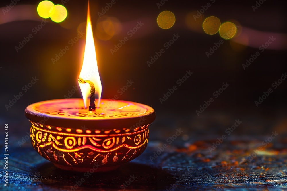 Diwali is a Hindu holiday celebrated with lights. oil lamp made at home on a dark background, Generative AI. Diwali is a Hindu holiday celebrated with lights. oil lamp made at home on a dark background, Generative AI.