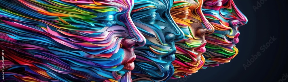 A Close-up Shot of a Colorful human faces with modern, geometric patterns and textures A Close-up Shot of a Colorful human faces with modern, geometric patterns and textures
