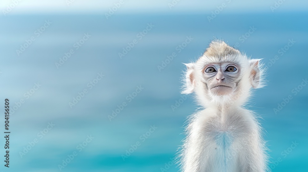 Naklejka premium white monkey portrait, animals, portraits, drawing and art 