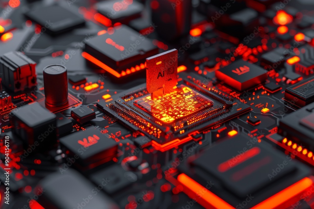 Red Circuit Board with Light Bulb Creative Tech Art Vibrant Colors Innovation and Imagination Modern Illustration Dynamic Design Bright Artistic Expression Red Circuit Board with Light Bulb Creative Tech Art Vibrant Colors Innovation and Imagination Modern Illustration Dynamic Design Bright Artistic Expression