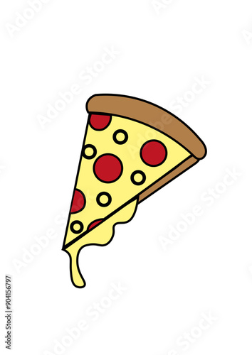 A slice of pizza with cheese dripping and salami