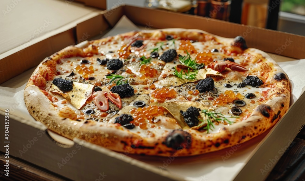 Pizza in the pizza delivery box. Pizza in the pizza delivery box.