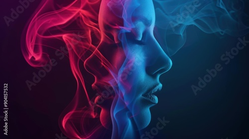 A Close-up Shot of a Holographic ethnic smoke, wisping diverse faces