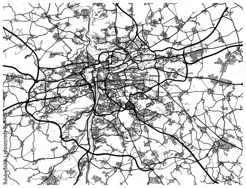 Obraz premium Monochrome vector city map with road network of Prague