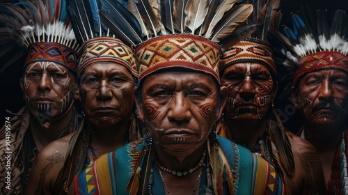 Indigenous Portrait, A Group Of Men Wearing Traditional Clothing