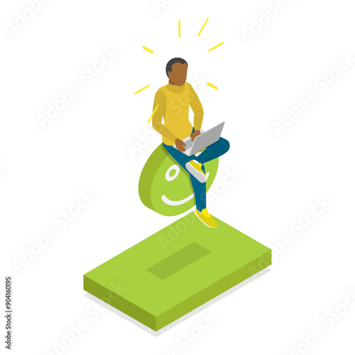 3D Isometric Flat Vector Set of Mood Scenes, Client Review. Item 2