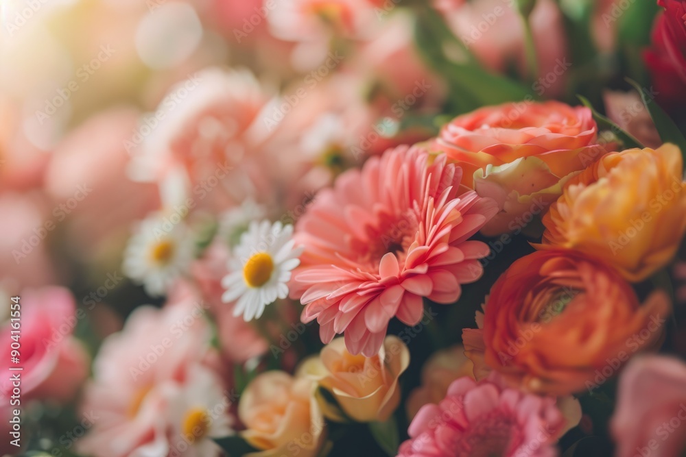 Fototapeta premium Flowering in a spray of blooming flowers, showcasing the lush and vibrant nature of flora selective focus, concept of abundance, whimsical, Multilayer, Florist shop backdrop