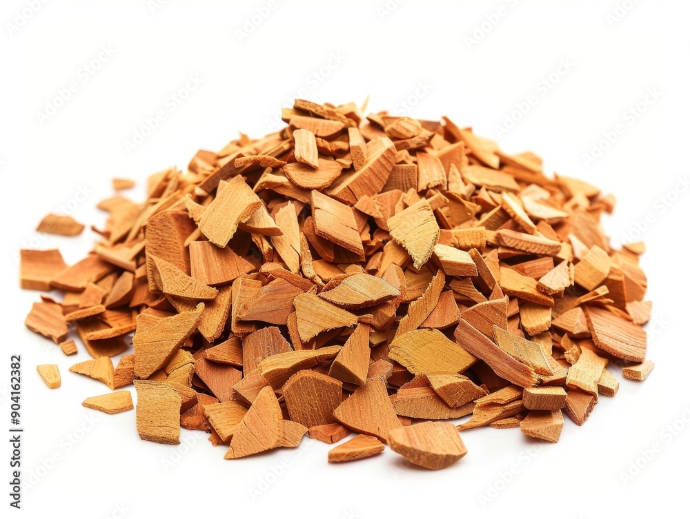 Photo of sandalwood chips, isolated on white background Photo of sandalwood chips, isolated on white background