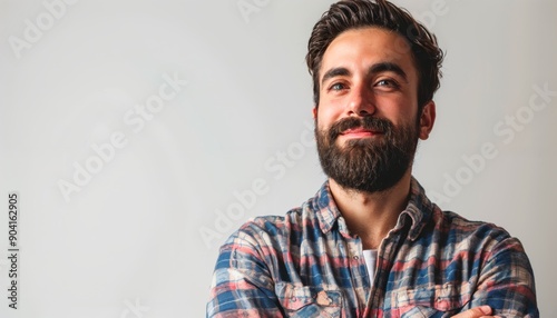 Medium shot of a man with a smug, self-satisfied expression, isolated on white