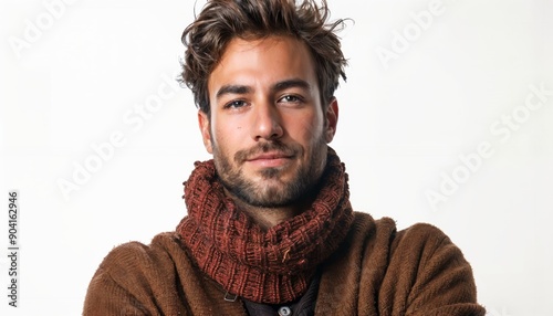 Medium shot of a man with a smug, self-satisfied expression, isolated on white